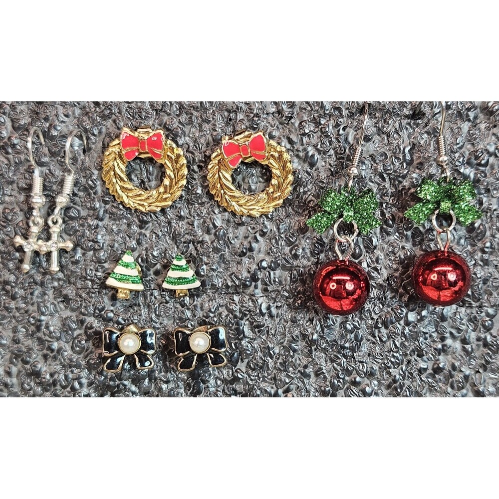 Set of 5 Various Festive Christmas Religious Earrings (read)